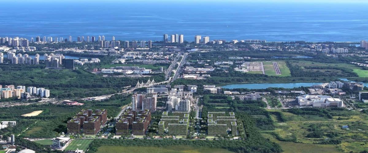 Foto aérea de parte da Região da Barra Olímpica Mapa aéreo da regiao Barra Olímpica