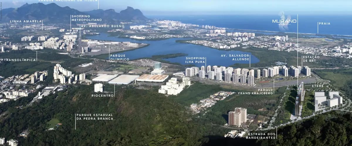 Mapa da localização do Murano Residencial na Barra Olímpica próximo ao Parque Olímpico, Shopping Metropolitano e Avenida Salvador Allende