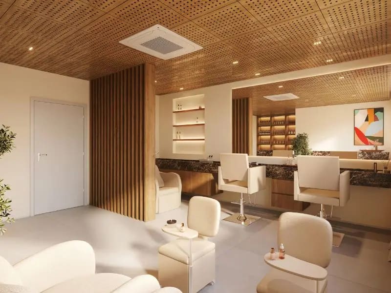 Salão de beleza do Pura por Artefacto no Ilha Pura, Barra da Tijuca, com espaço moderno para cuidados pessoais