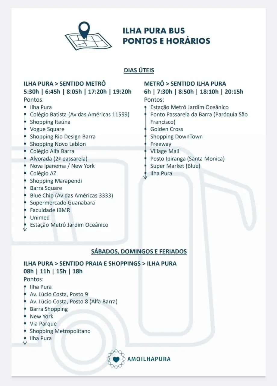 Horários do Ilha Pura Bus: Transporte para Metrô, Praia e Shoppings 1 horarios onibus ilha pura